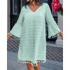 imageCHICME Womens 2025 Summer Dress Swiss Dot V Neck Bell Sleeve Shift Dress Casual Flowy Mini DressesLight Green
