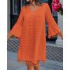 imageCHICME Womens 2025 Summer Dress Swiss Dot V Neck Bell Sleeve Shift Dress Casual Flowy Mini DressesOrange