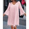 imageCHICME Womens 2025 Summer Dress Swiss Dot V Neck Bell Sleeve Shift Dress Casual Flowy Mini DressesPink