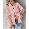 imageCHICME Womens Casual Oversized Button Down Corduroy Shirt Jacket Long Sleeve Shacket with FringeApink