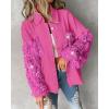 imageCHICME Womens Casual Oversized Button Down Corduroy Shirt Jacket Long Sleeve Shacket with FringeHot Pink