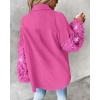 imageCHICME Womens Casual Oversized Button Down Corduroy Shirt Jacket Long Sleeve Shacket with FringeHot Pink
