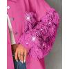 imageCHICME Womens Casual Oversized Button Down Corduroy Shirt Jacket Long Sleeve Shacket with FringeHot Pink