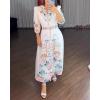 imageCHICME Womens Floral Maxi Dresses V Neck 34 Sleeve Summer Blouse Dress Casual Belted Beach Vacation Sundress