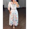 imageCHICME Womens Floral Maxi Dresses V Neck 34 Sleeve Summer Blouse Dress Casual Belted Beach Vacation Sundress