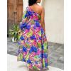 imageCHICME Womens Holiday Maxi Dress Lantern Sleeve One Shoulder High Slit Floral Maxi DressPurple