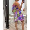 imageCHICME Womens Holiday Maxi Dress Lantern Sleeve One Shoulder High Slit Floral Maxi DressShort Purple