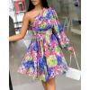 imageCHICME Womens Holiday Maxi Dress Lantern Sleeve One Shoulder High Slit Floral Maxi DressShort Purple