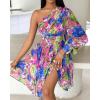 imageCHICME Womens Holiday Maxi Dress Lantern Sleeve One Shoulder High Slit Floral Maxi DressShort Purple