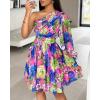 imageCHICME Womens Holiday Maxi Dress Lantern Sleeve One Shoulder High Slit Floral Maxi DressShort Purple