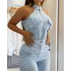 imageCHICME Womens Light Blue Sleeveless Jumpsuit  High Waist SelfTie Belt ampamp Side Pockets Stretchy Wide Leg Romper for SummerAlighted Blue