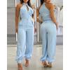 imageCHICME Womens Light Blue Sleeveless Jumpsuit  High Waist SelfTie Belt ampamp Side Pockets Stretchy Wide Leg Romper for SummerAlighted Blue