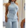 imageCHICME Womens Light Blue Sleeveless Jumpsuit  High Waist SelfTie Belt ampamp Side Pockets Stretchy Wide Leg Romper for SummerAlighted Blue