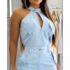 imageCHICME Womens Light Blue Sleeveless Jumpsuit  High Waist SelfTie Belt ampamp Side Pockets Stretchy Wide Leg Romper for SummerAlighted Blue