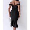 imageCHICME Womens Sexy Bodycon Party Dress Off The Shoulder Pearls Strap Midi Dress Ruffle Hem Cocktail DressesBlack