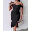 imageCHICME Womens Sexy Bodycon Party Dress Off The Shoulder Pearls Strap Midi Dress Ruffle Hem Cocktail DressesBlack