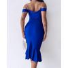 imageCHICME Womens Sexy Bodycon Party Dress Off The Shoulder Pearls Strap Midi Dress Ruffle Hem Cocktail DressesBlue