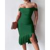 imageCHICME Womens Sexy Bodycon Party Dress Off The Shoulder Pearls Strap Midi Dress Ruffle Hem Cocktail DressesGreen