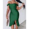 imageCHICME Womens Sexy Bodycon Party Dress Off The Shoulder Pearls Strap Midi Dress Ruffle Hem Cocktail DressesGreen