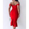 imageCHICME Womens Sexy Bodycon Party Dress Off The Shoulder Pearls Strap Midi Dress Ruffle Hem Cocktail DressesRed