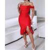imageCHICME Womens Sexy Bodycon Party Dress Off The Shoulder Pearls Strap Midi Dress Ruffle Hem Cocktail DressesRed