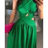 imageCHICME Womens Sleeveless Halter Neck Dress Criss Cross Tie Back Split High Maxi DressAgreen