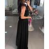 imageCHICME Womens Sleeveless Halter Neck Dress Criss Cross Tie Back Split High Maxi DressBlack