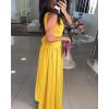 imageCHICME Womens Sleeveless Halter Neck Dress Criss Cross Tie Back Split High Maxi DressDark Yellow