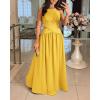 imageCHICME Womens Sleeveless Halter Neck Dress Criss Cross Tie Back Split High Maxi DressDark Yellow