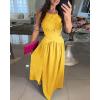 imageCHICME Womens Sleeveless Halter Neck Dress Criss Cross Tie Back Split High Maxi DressDark Yellow