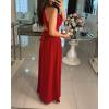 imageCHICME Womens Sleeveless Halter Neck Dress Criss Cross Tie Back Split High Maxi DressRed