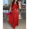 imageCHICME Womens Sleeveless Halter Neck Dress Criss Cross Tie Back Split High Maxi DressRed