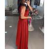 imageCHICME Womens Sleeveless Halter Neck Dress Criss Cross Tie Back Split High Maxi DressRed