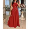 imageCHICME Womens Sleeveless Halter Neck Dress Criss Cross Tie Back Split High Maxi DressRed