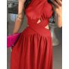 imageCHICME Womens Sleeveless Halter Neck Dress Criss Cross Tie Back Split High Maxi DressRed