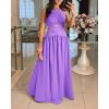 imageCHICME Womens Sleeveless Halter Neck Dress Criss Cross Tie Back Split High Maxi DressZlight Purple