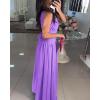 imageCHICME Womens Sleeveless Halter Neck Dress Criss Cross Tie Back Split High Maxi DressZlight Purple