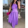 imageCHICME Womens Sleeveless Halter Neck Dress Criss Cross Tie Back Split High Maxi DressZlight Purple