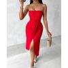 imageCHICME Womens Strapless Maxi Bodycon Dresses Wrap Asymmetrical Beach Maxi Long Dress Beach Sunset DressRed