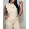 imageCHICME Womens Summer 2 Piece Outfits Cap Sleeve Round Neck Tank Crop Top Wide Leg Pants Set with PocketsApricot