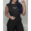 imageCHICME Womens Summer 2 Piece Outfits Cap Sleeve Round Neck Tank Crop Top Wide Leg Pants Set with PocketsBlack