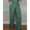 imageCHICME Womens Summer 2 Piece Outfits Cap Sleeve Round Neck Tank Crop Top Wide Leg Pants Set with PocketsGreen