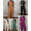 imageCHICME Womens Summer 2 Piece Outfits Cap Sleeve Round Neck Tank Crop Top Wide Leg Pants Set with PocketsGreen