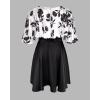 imageCHICME Womens Summer 2 Piece Outfits Floral Waist Shirred Crop Top and A Line Mini Skirt Set Dressy Casual OutfitsAblack