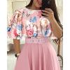imageCHICME Womens Summer 2 Piece Outfits Floral Waist Shirred Crop Top and A Line Mini Skirt Set Dressy Casual OutfitsPink
