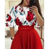 imageCHICME Womens Summer 2 Piece Outfits Floral Waist Shirred Crop Top and A Line Mini Skirt Set Dressy Casual OutfitsRed