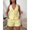 imageCHICME Womens Summer 2 Piece Sets Casual Business Halter Sleeveless Button Down Vest Shorts Matching SetsAyellow