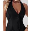 imageCHICME Womens Summer 2 Piece Sets Casual Business Halter Sleeveless Button Down Vest Shorts Matching SetsBlack