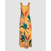 imageCHICME Womens Summer Maxi Dress Casual Thick Strap Square Neck Boho Sundress Split Vacation Dresses with PocketsYellow