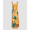 imageCHICME Womens Summer Maxi Dress Casual Thick Strap Square Neck Boho Sundress Split Vacation Dresses with PocketsYellow
